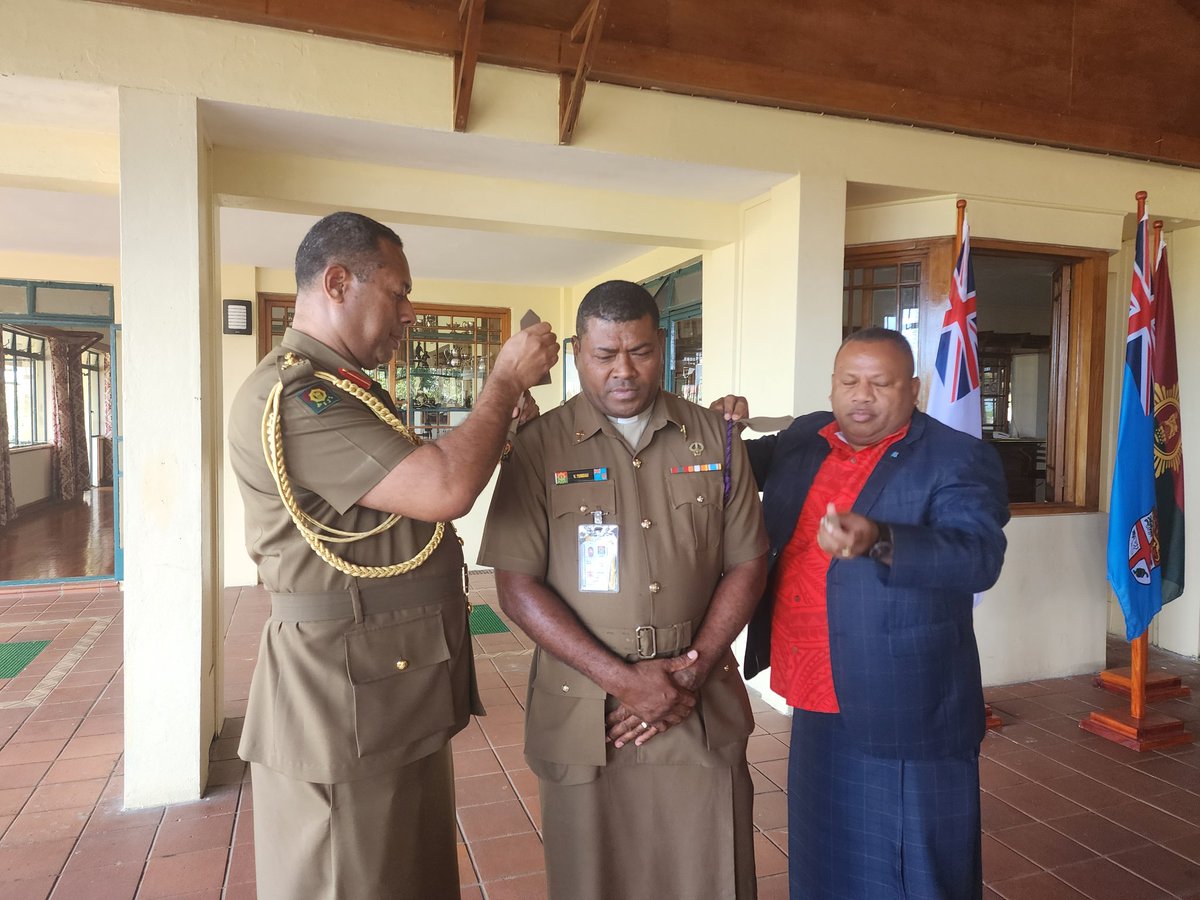 RFMF_Defence's tweet photo. Congratulations to Capt Viliame Tunidau on his promotion to Major. Maj Tunidau is the Force Chaplain based at HQRFMF. https://t.co/kqKIjABvbl