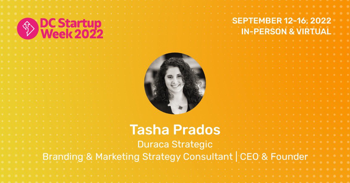 TashaPrados's tweet photo. STOKED to be speaking @DCstartupweek! My talk is Tuesday on developing your brand
🔵 5 days, Sept 12-16
🔵 11K entrepreneurs
🔵 1K startups
🔵 60 partners
🔵 100 events
🔵 250 speakers (das me!)
It's FREE so sign up: https://t.co/IoCofshKR7
#dcentrepreneur #dcstartup https://t.co/dcEMiGvOhy
