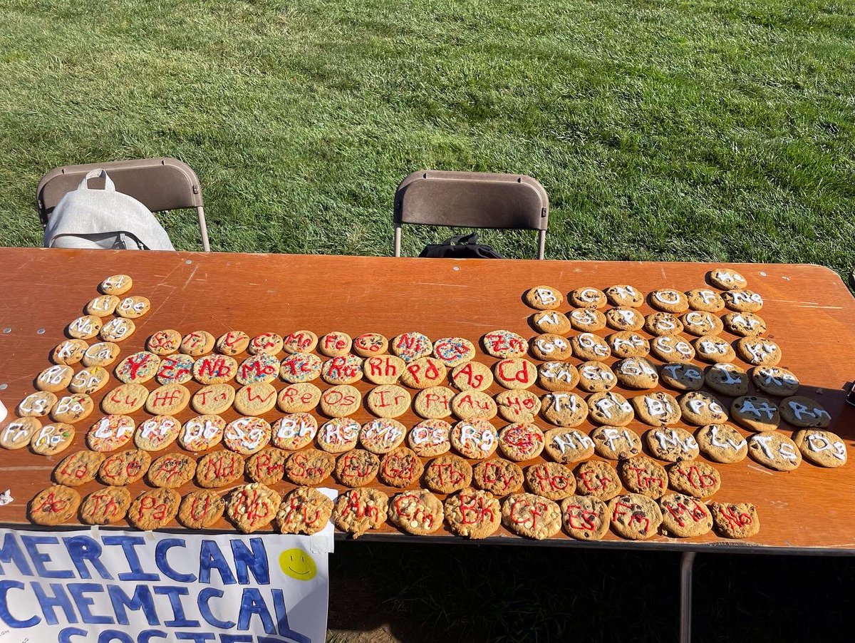 MarquisDeChimie's tweet photo. Bridget C. and Bridget M. representing ACS at the involvement fair today with the periodic table of cookies!🍪🧪 https://t.co/rwPUJoONGQ
