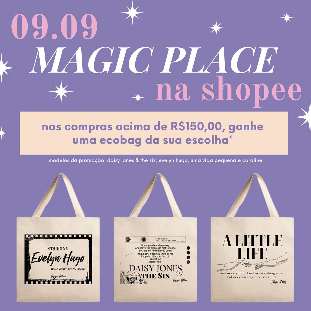 shopmagicplace's tweet photo. ATENÇÃO! 🗣 Pra vocês aproveitarem ainda mais o 9.9 da Shopee, a Magic lançou sua própria promoção.

Amanhã, nas compras acima de R$150,00, o cliente leva pra casa uma de nossas ecobags. Basta informar a escolha no detalhe do pedido. 💖 https://t.co/mGfW13iLCH