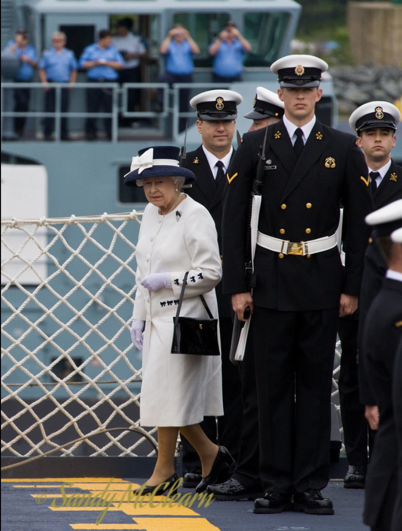 I only got to photograph HM The Queen once, on the occasion of the @RoyalCanNavy’s centennial fleet review in 2010. Here she is at BIO reviewing sailors onboard #HMCSStJohns before the sailpast. I won’t get another chance.