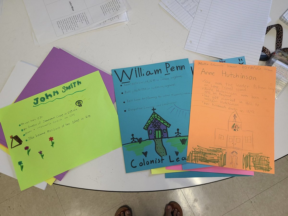 PrincipalBJT's tweet photo. 5th grade Social Studies doing an incredible job of creating informational posters about impactful American colonists!! Way to go Mrs. Hamilton’s class!! @ELGINISD_EIS #ElevateOurLegacy #OTOTOF #TheIntermediate #BeTheChange https://t.co/XwJHQo3o2y