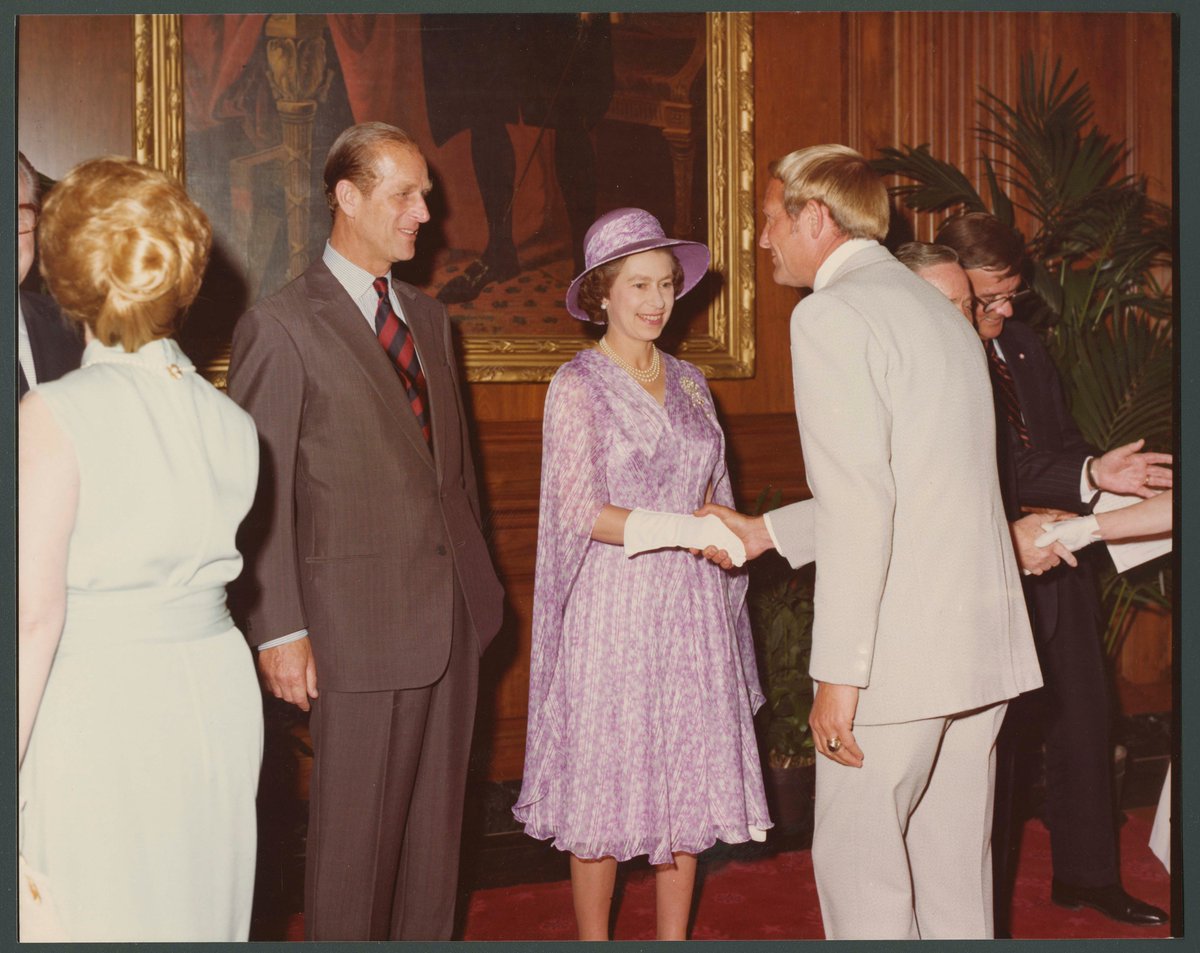 #RIP #QueenElizabeth. Here is Congressman Floyd Spence greeting #PrincePhilip and the Queen in Statuary Hall at the Capitol at a luncheon Congress hosted in her honor on the occasion of her state visit, July 8th, 1976.