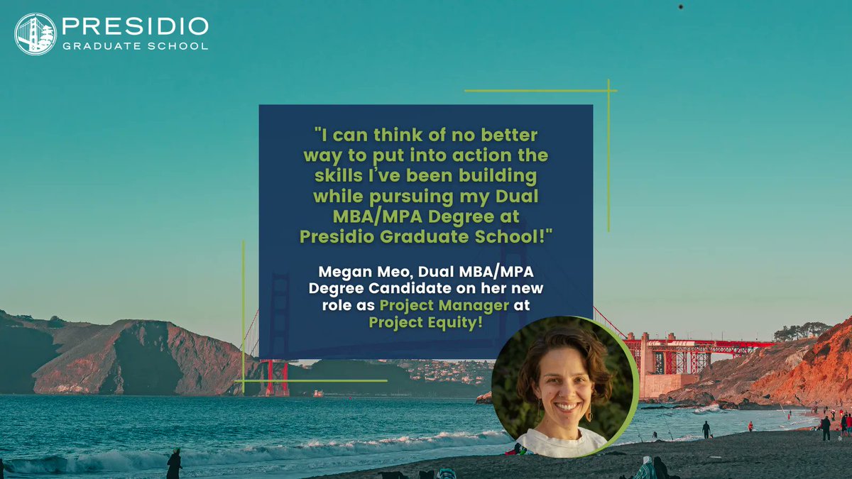 PresidioGrad's tweet photo. Congratulations to Presidio #student Megan Meo for her new role as Project Manager with Project Equity! We love to see our students #BecomeTheSolution for a more sustainable and equitable future for everyone. Congratulations, Megan! https://t.co/FYw9EUA6Y1