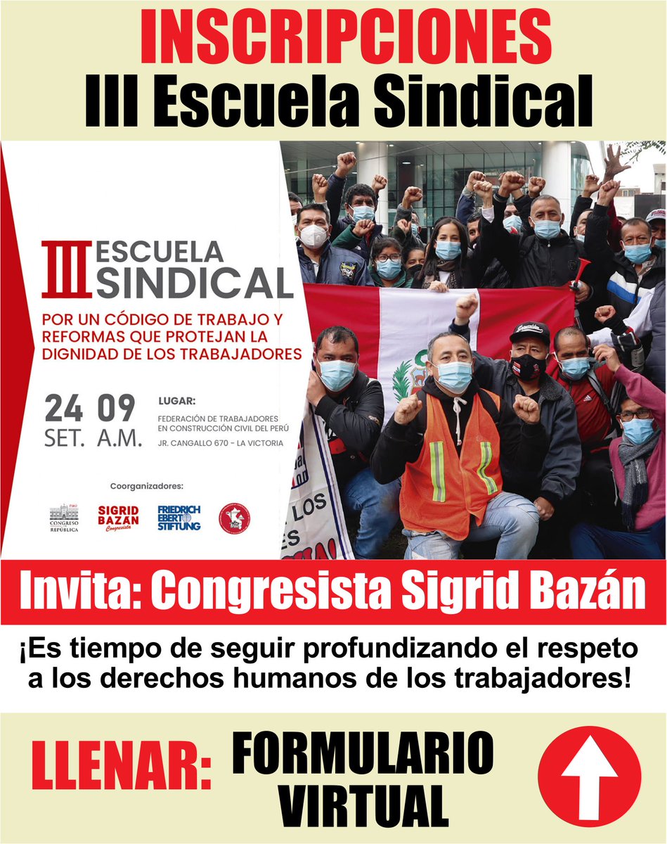 InfoSindicatos's tweet photo. #ESCUELASINDICAL Inscripciones abiertas para todos los trabajadores y organizaciones sindicales. Llene el formulario virtual: ✅👉🏾 https://t.co/KarYkxNODP
¡ES TIEMPO DE UN SINDICALISMO INTELIGENTE, ESTRATÉGICO,ORGANIZADO Y EN UNIDAD! https://t.co/2ckmfN2tzQ