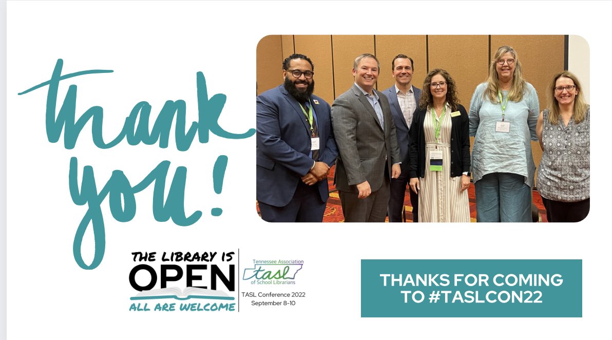 TASLTN's tweet photo. ❤️We can’t thank you enough for fighting for librarians, libraries, students, and #freadom! @JRClemmons @yarbro @VoteGloriaJ @rmnash87 @EdTrustTN #TASLCon22 https://t.co/qCSwFhaXdm