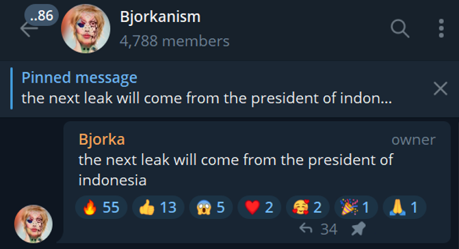 Bad Actor "Bjorka", who is bullying Indonesian citizens, announced on his Telegram channel that his next target for the leak would be Indonesia's president.