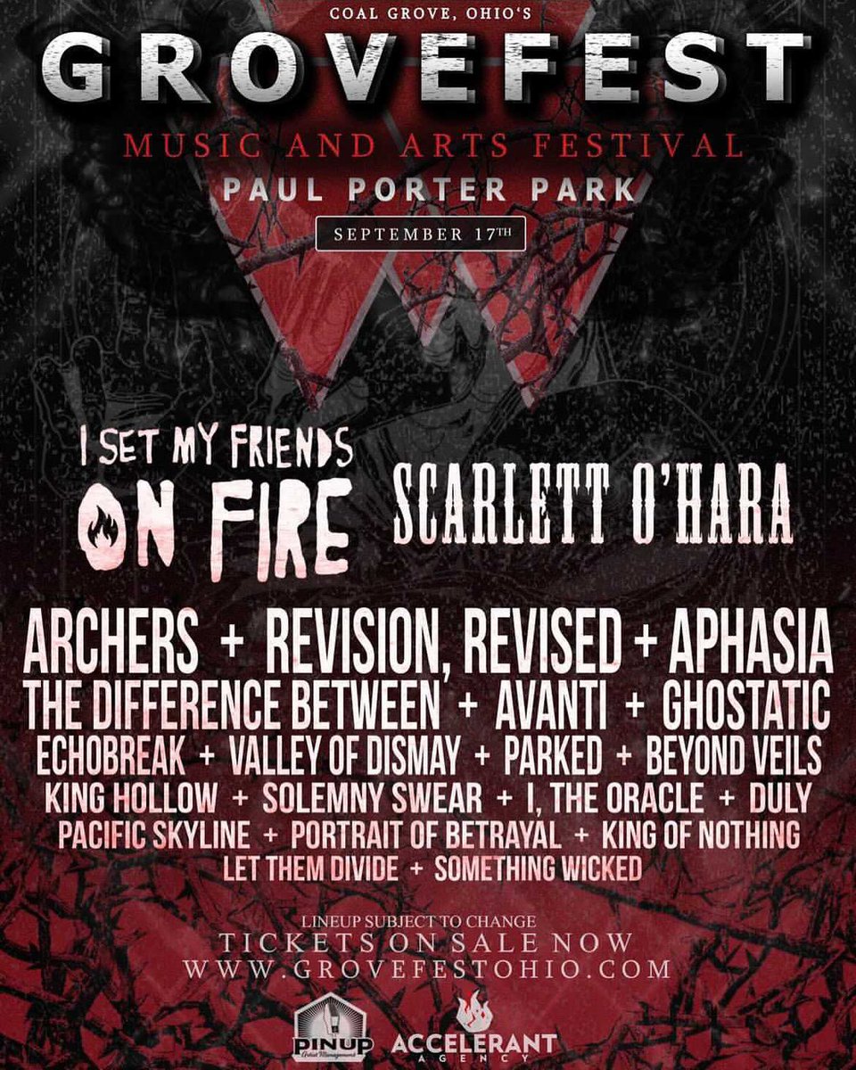 PoB606's tweet photo. We will be at this years Grovefest in Coal Grove, Oh. Sept. 17th, Paul Porter Park! Come show us what’s up 🔥 
.
.
.
#portraitofbetrayal #pob #whatcrawlsbeneath #akillergreetswithasmile #thisforsakenblight #grovefest #deathcore #deathmetal #heavymetal #metal #appalachiandeath https://t.co/0CO0tySK1m