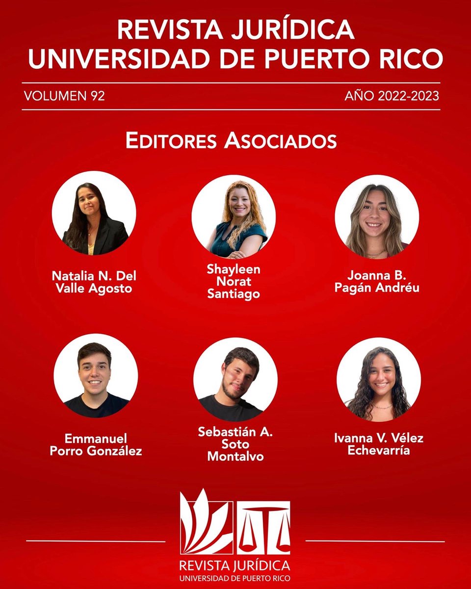 revjurupr's tweet photo. ¡Es con mucho orgullo que les presentamos al equipo editorial de #InRev del #Volumen92 de la Revista Jurídica de la Universidad de Puerto Rico! ¡Les deseamos mucho éxito en el transcurso de sus labores!
#Volumen92 #RevJurUPR #92Años https://t.co/bBXkdgzwbA