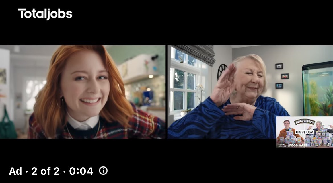 DragTeaServed's tweet photo. .@TotaljobsUK must have a huge advertising budget because I swear I get this advert on nearly every video! 😂 #totaljobs https://t.co/xWh7FlCBVS