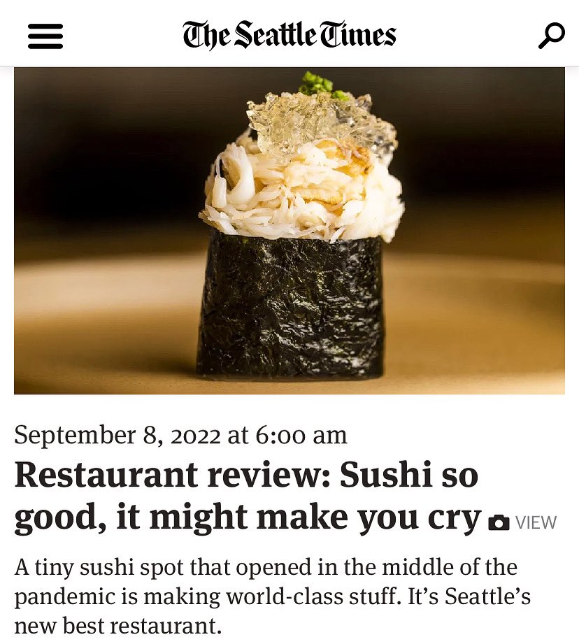 It’s difficult to describe Ltd Edition Sushi without sounding hyperbolic, but, truly, the otoro — tasting like a fluffy pink sunset cloud over the ocean — made me cry, just a little, a few tears out of each eye. It’s a joy to present this review 🍣🍶🍻 seattletimes.com/life/food-drin…