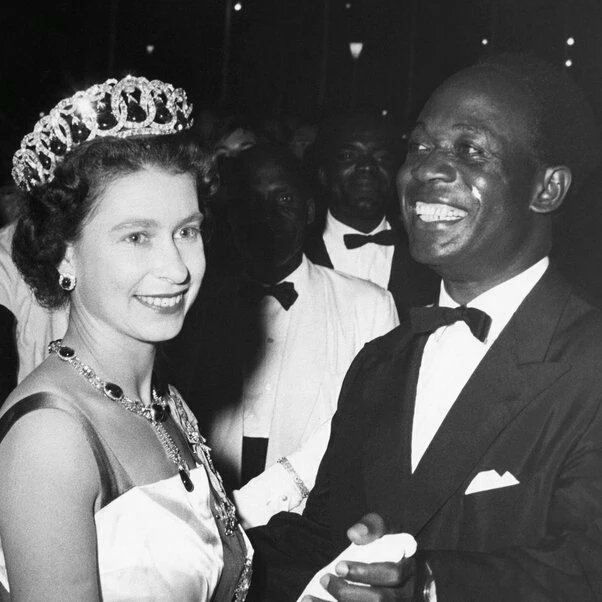 Ghana_Airways's tweet photo. In the year 1961, Queen Elizabeth II visited Ghana for the very first time. Below are beautiful pictures of the Queen and Ghana's first president, Dr. Kwame Nkrumah dancing. #QueenElizabeth #Ghana https://t.co/u2TwnKqDFH