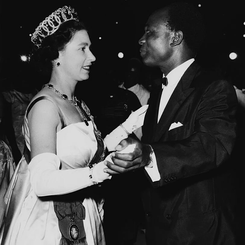 Ghana_Airways's tweet photo. In the year 1961, Queen Elizabeth II visited Ghana for the very first time. Below are beautiful pictures of the Queen and Ghana's first president, Dr. Kwame Nkrumah dancing. #QueenElizabeth #Ghana https://t.co/u2TwnKqDFH