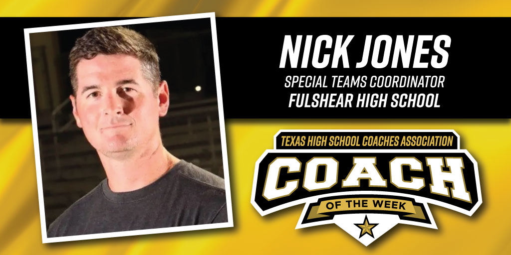 THSCAcoaches's tweet photo. Congratulations to @Coach_NJones from @Fulshear_HS for receiving THSCA Coach of the Week! Thank you for your dedication to this profession. We appreciate all your hard work! 

#THSCAStrong @fulshear_fball @ChargerSchools Nominated by: @sloan_coach https://t.co/RgbCeiyMqJ