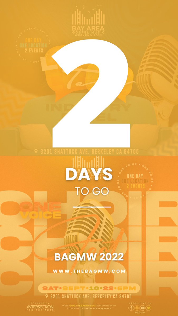 🔥ALMOST TIME! 2 DAYS AWAY FROM BAY AREA GOSPEL MUSIC WEEKEND!🔥

🗣Share this post with EVERYONE! 

One Day, One Place, Two Events!