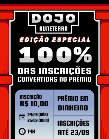 Saudações Lutadores!
Nosso primeiro campeonato de LoR está pronto e conta com você para competir pelo nosso prêmio especial de lançamento!
Mais informações sobre inscrições e regras estão em nossos:
Battlefy: l1nq.com/ywE9K  
Discord:l1nq.com/G2gwl