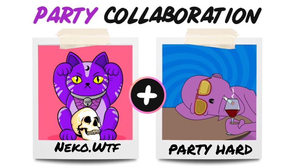 🎉Neko Wtf  X Party Hard🎉
🏆#NFTGiveaway prizes:
5x WL spots from Neko Wtf
2x WL spots from Party Hard

1️⃣ Follow 
<a href="/nekowtf_nft/">Neko WTF</a> 
<a href="/PartyHardNFT/">PARTY HARD</a>
2️⃣ ❤️&amp; RT
3️⃣ Tag NFT frens

⏰ 24 HR - 10 Winners
Good luck!
#NFT #NFTart #NFTs #DigitalArtist