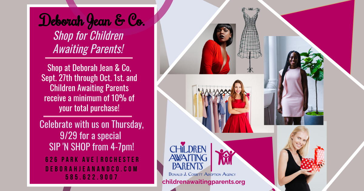 CAPBook's tweet image. Do you like shopping and supporting a good cause?  Then this is the event for you! Shop at Deborah Jean &amp;amp; Co. the week of 9/27-10/1 and help support children in need of homes! Special Sip 'N Shop on 9/29!