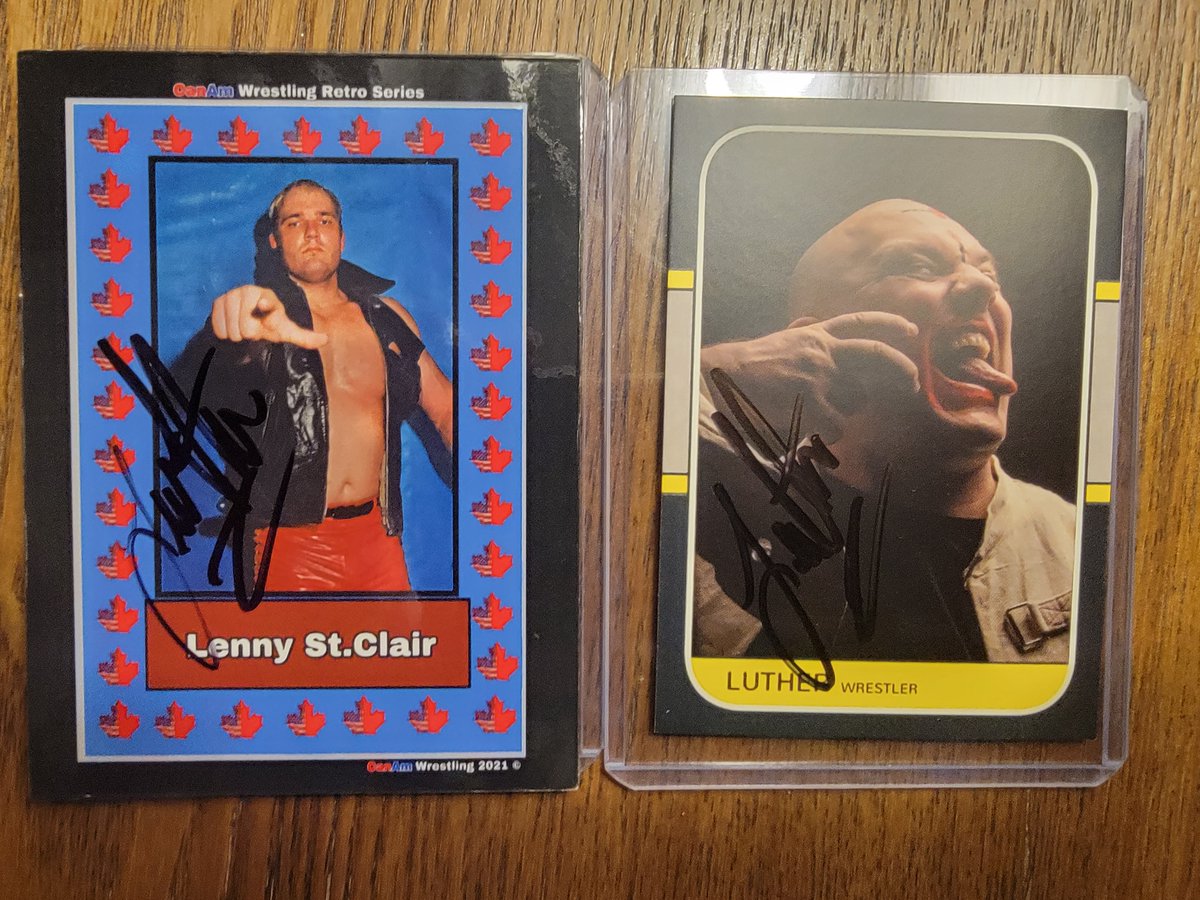 wrestlingcards's tweet photo. Thanks to @KillLutherKill for signing my 2021 @CanamWrestling &amp; custom card at #AEWBuffalo. #AEW #AEWDynamite #CanAmWrestling #WrestlingTradingCards https://t.co/tKaUMyGPrh