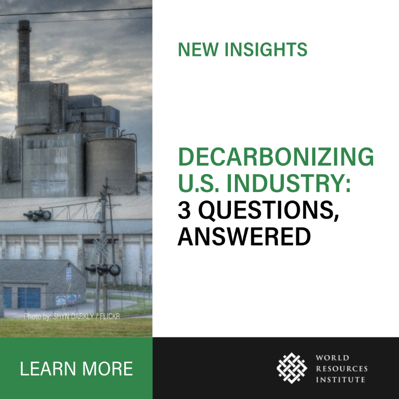 WRIClimate's tweet photo. The U.S. can’t meet its national climate goals without significantly reducing the emissions associated with industrial production.

A new @WRIClimate article takes stock of new investments, initiatives and policies &amp; what else is needed.