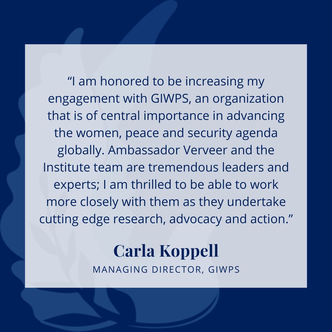 Today we announced that <a href="/CarlaKoppell/">Carla Koppell</a> will be <a href="/giwps/">GU Women & Peace</a>’s new Managing Director. Under the leadership of <a href="/MelanneVerveer/">Melanne Verveer</a>, who continues as Executive Director, Carla will manage + help steward the Institute. Read the announcement: giwps.georgetown.edu/georgetown-ins…