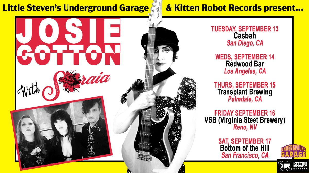 littlesteven_ug's tweet photo. The Underground Garage Presents @josie_cotton and @SoraiaRocks. Which are you seeing?
Info: https://t.co/Pw3WAM3SX6

9/13- @casbahsandiego -San Diego
9/14- @RedwoodBar -Los Angeles
9/15- @TransplantsBrew -Palmdale
9/16- @renobrewhouse -Reno
9/17- @bottomofthehill -San Francisco https://t.co/fPM9XToyt5