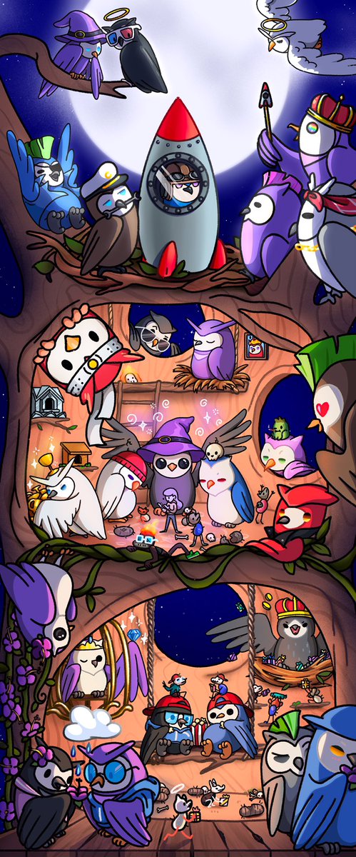 ladybirds's tweet photo. The Ladybirds Mural has arrived🦉💕

The prolific @eislyn_eth brought all our fav ladybirds together on the blockchain!

Details on minting a copy of your own:
🪩 Sale begins TODAY at 3PM PT
🌕 Ends with the full moon 9/10 3AM PT
🖼 30 editions at .07 ETH
🔥 All unsold will be 🔥 https://t.co/OYVa1rCHzM