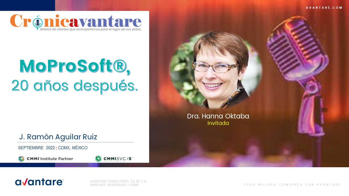 AMITI_Mex's tweet image. 🎙️No te puedes perder nuestro 7mo episodio de Crónicavantare con Dra. Hanna Oktaba.

💻Conoce las expectativas que tuvo #MoProSoft y los beneficios que brinda a casi 20 años de su liberación.

📆 21 de sep, 5 pm
📍FB Live

#NuestroSocio @avantaremexico es #MotorDeInnovación 🚀