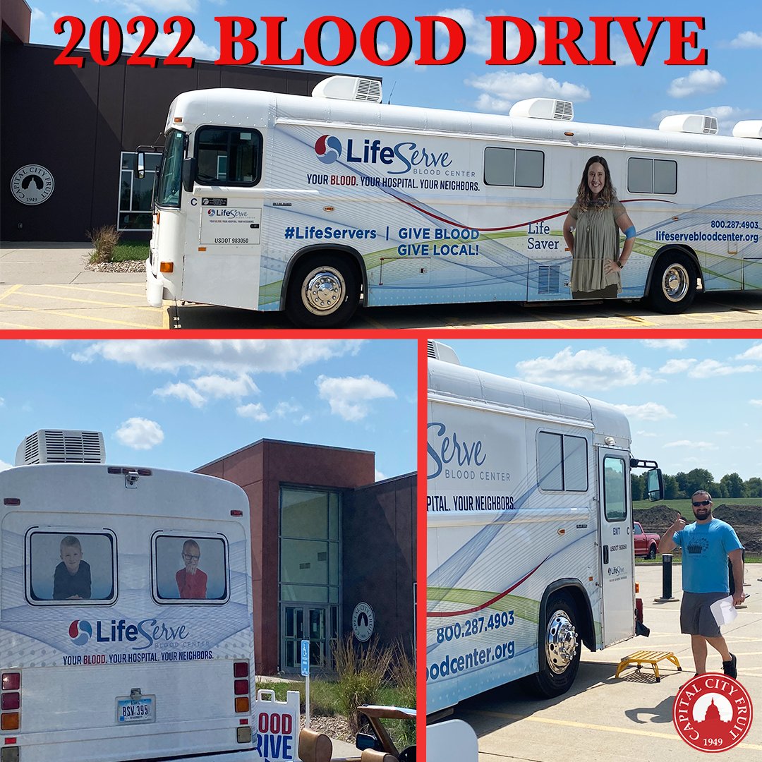 Capital City Fruit was very proud to participate in the LifeServe Mobile Bus Blood Drive sponsored by Allen Lund Company yesterday at our facility! Thank you to LifeServe and Allen Lund Company for allowing us to be part of such a life saving program.