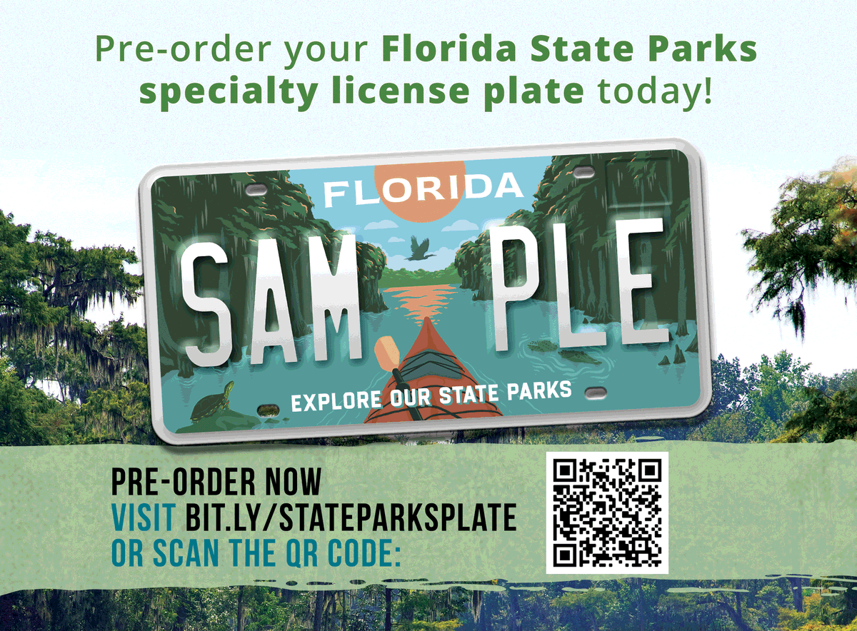 Florida State Parks @FLStateParks now have their own plates. I just had to get one today, I find it's just a total reflection of me 😊 You don't have to pre-order, they were available in St Johns County today! #florida #flstateparks #MySJCFL floridastateparks.org/learn/support-…