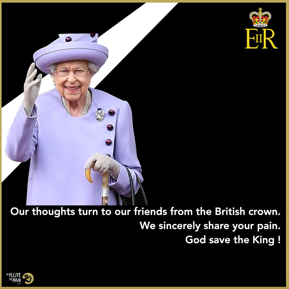 flutedepan's tweet photo. 😔 LA FLUTE DE PAN partage la peine de ses fournisseurs, clients et amis d'outre-manche. We are standing with you ! 
-
Our thoughts turn to our friends from the British crown. 
We sincerely share your pain.
God save the King !
#QueenElisabeth https://t.co/Mf6qjDdPXG