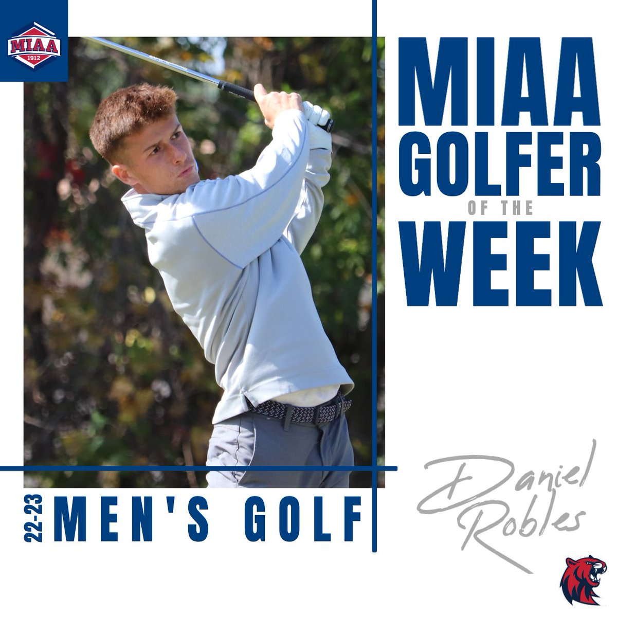 MIAA Men's Golfer of the Week, presented by <a href="/TShotzKC/">T-Shotz Golf and Entertainment Venue</a>🏌️‍♂️⤵️

<a href="/mososports/">MSSU Athletics</a>'s Tradgon McCrae and <a href="/rsugolf/">RSU Golf</a>'s Daniel Robles share week one's title of MIAA Golfer of the Week👏
 
🔗| bit.ly/3qpUM3g
#BringYourAGame