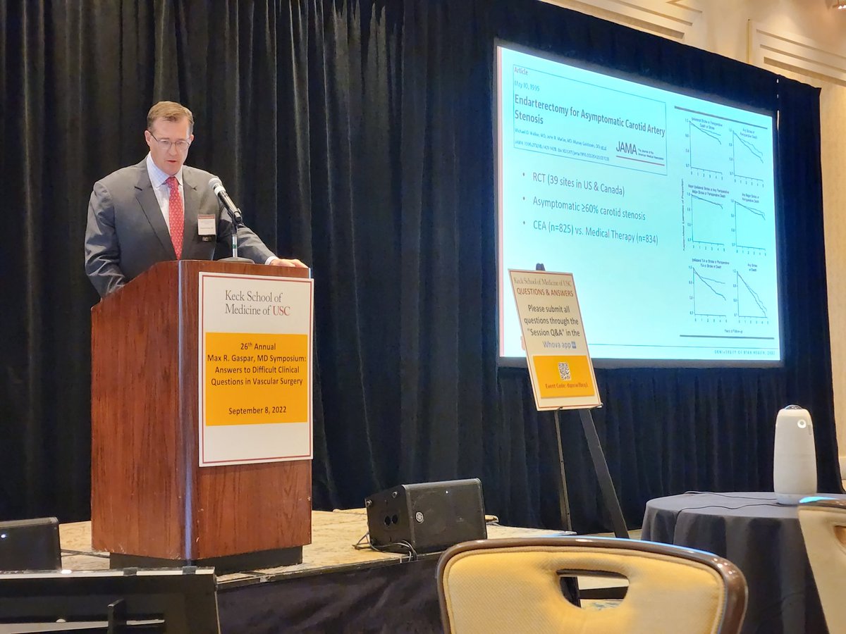 usc_vascular's tweet photo. Afternoon session on!
Dr. Benjamin Brooke, Chief of @UofUVascular, answers "Is There An Age Cutoff for Carotid Interventions?"

2022 Gaspar Symposium.
#CEA #TFCAS #TCAR #comprehensivevascularcare
@CaliJohnsonMD @VascularSVS https://t.co/SaIKZPMx5R