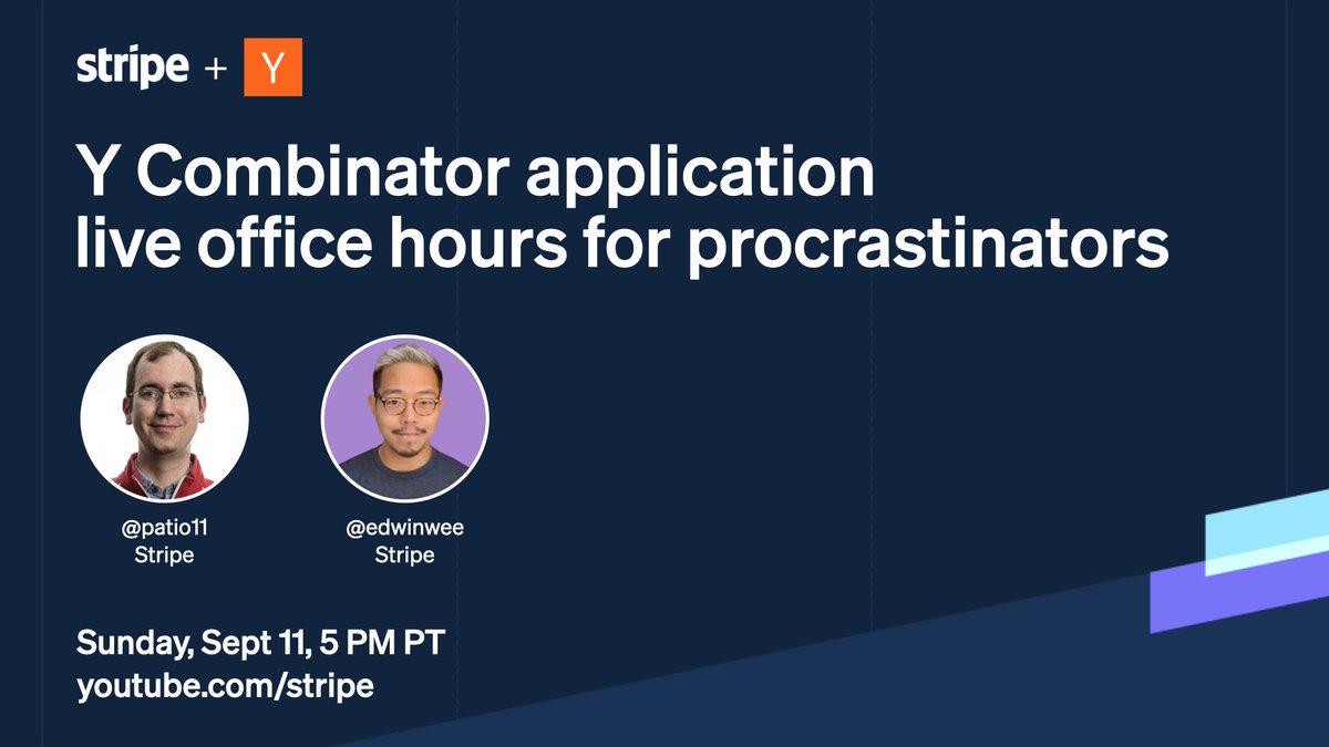 If you're still working on your <a href="/ycombinator/">Y Combinator</a> application (the deadline's Monday), <a href="/patio11/">Patrick McKenzie</a> and I are hosting live office hours this Sunday to share some advice:  youtu.be/xzAPsnv0DJs.

We'll pick a few applications to review live. Share yours with us: forms.gle/qLNdxRMDQUxnLE….