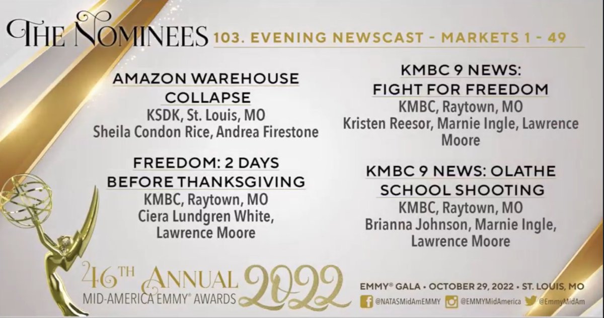 My first Emmy nomination! 🤩 

I feel so proud to be telling these important stories every day alongside such incredibly talented people at <a href="/kmbc/">KMBC</a>. I couldn’t ask for a better team!
