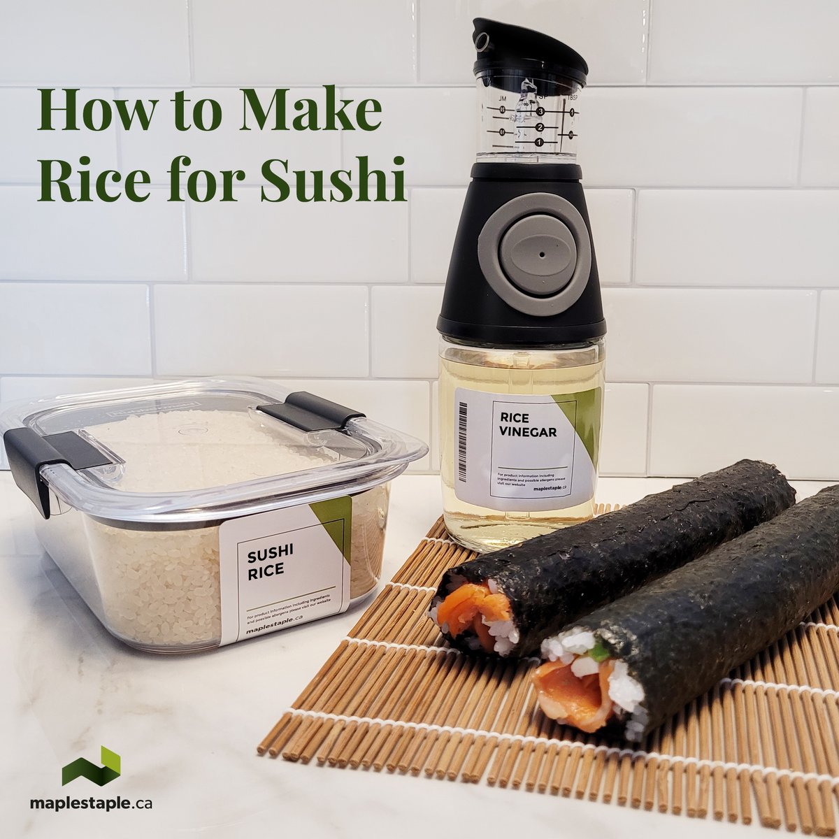 MapleStapleCA's tweet photo. Rice vinegar and sushi rice, we have both available in our refillable containers. To prepare rice for sushi: Rinse 2C of rice with water. Place rice and 3C of water in pot, bring to a boil. Reduce heat and simmer for 15min. Add 1/2C rice vinegar and 2 tbsp sugar. Stir together. https://t.co/i7ZTMaLet1