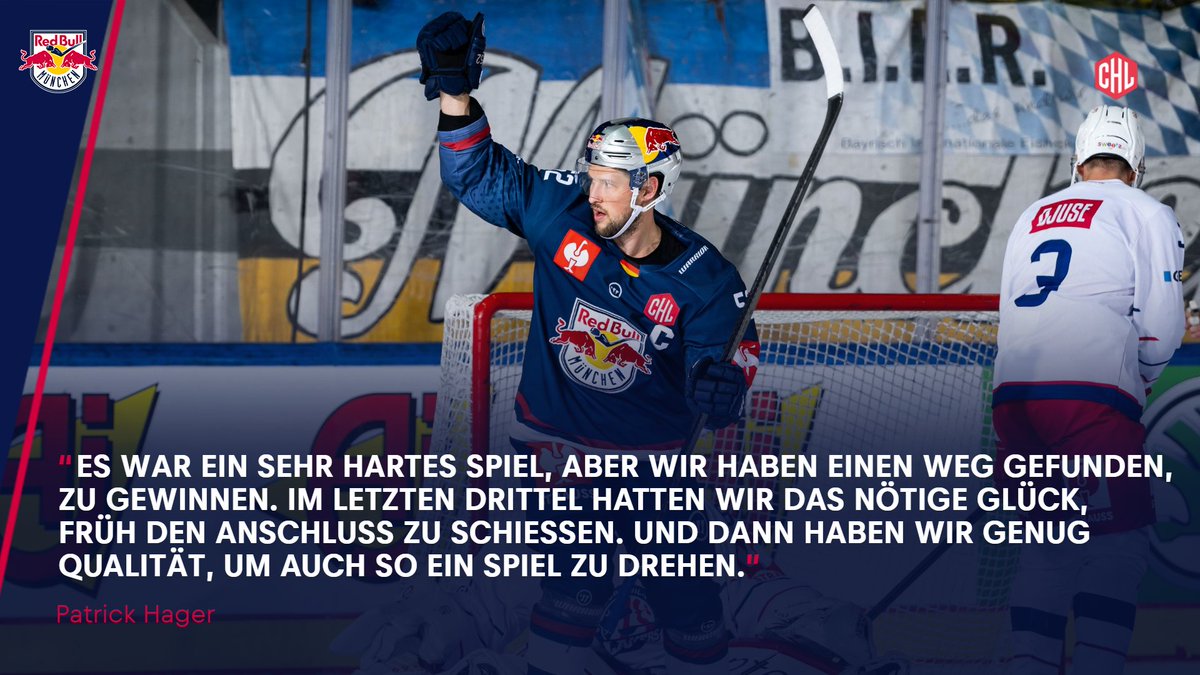 RedBullMuenchen's tweet photo. #RBMvsRAP 5:4 n.V. (65.) 🏒
Ein tolles Comeback der #redbulls wurde am Ende in der Overtime belohnt. Unser Kapitän Patrick Hager ist zufrieden. 👍
👉 Zum Spielbericht:
https://t.co/x7rNltOIDg

#miiinga #championsgobeyond https://t.co/Tb60PGu1DR