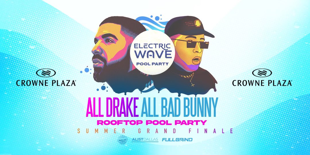 FullGrindTexas's tweet photo. Rescheduled date for @ElectricWaveTx #PoolParty ☀️🌊 is this Sunday, September 11th! Last pool party of the summer, let’s go out with a BANG! 😎
#ElectricWave #PoolParty #AllDrake #AllBadBunny #RooftopPoolParty #SummerGrandFinale #Summer2k22 https://t.co/Ksf9NrlAk0