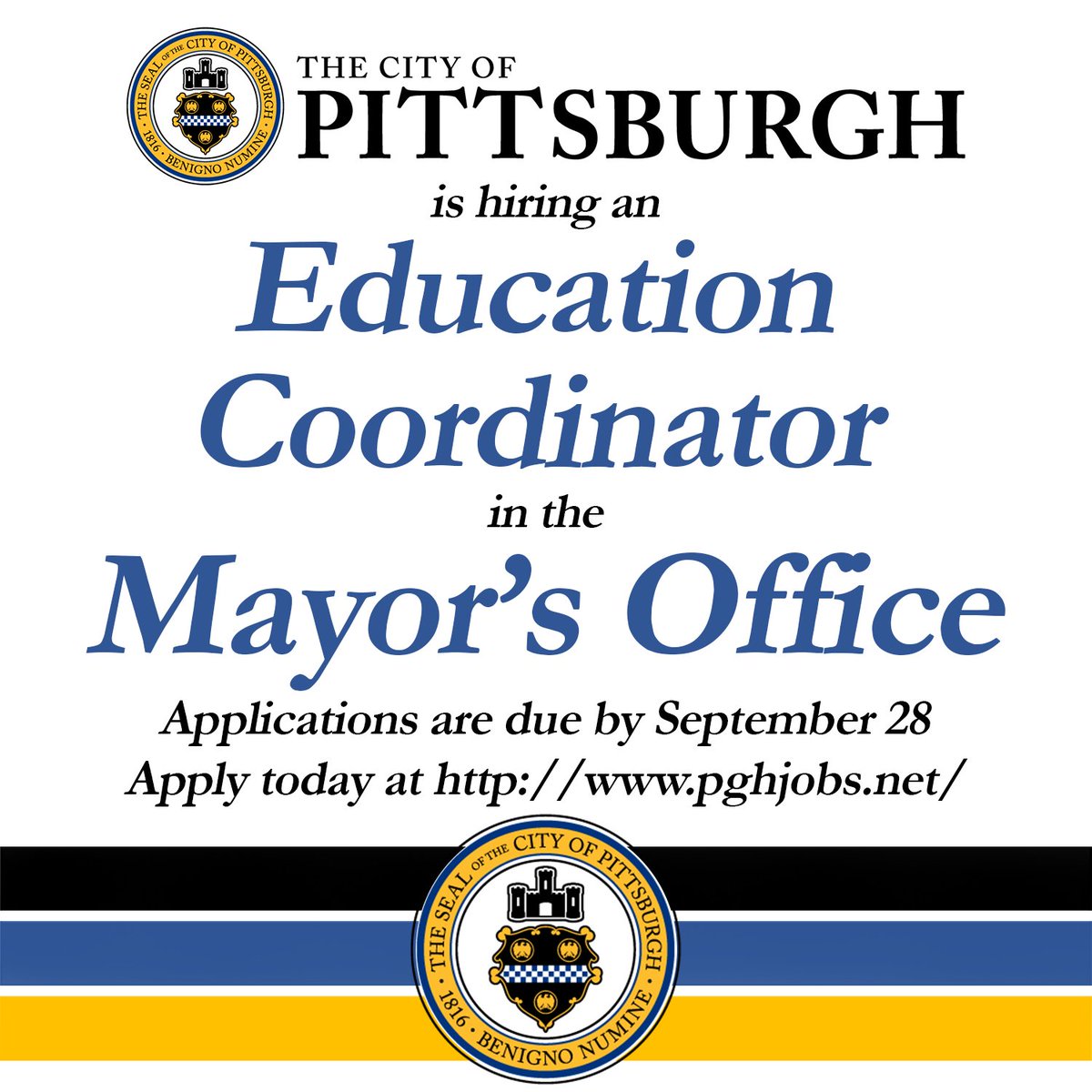 gainey_ed's tweet photo. The City of @Pittsburgh is hiring an Education Coordinator!

This person will create a strategic partnership between the City and @PPSnews to align resources, remove barriers, &amp; deliver high-impact services to drive better outcomes for our youth.

Apply at https://t.co/10BaVwaf8F https://t.co/BY4nmkbo64