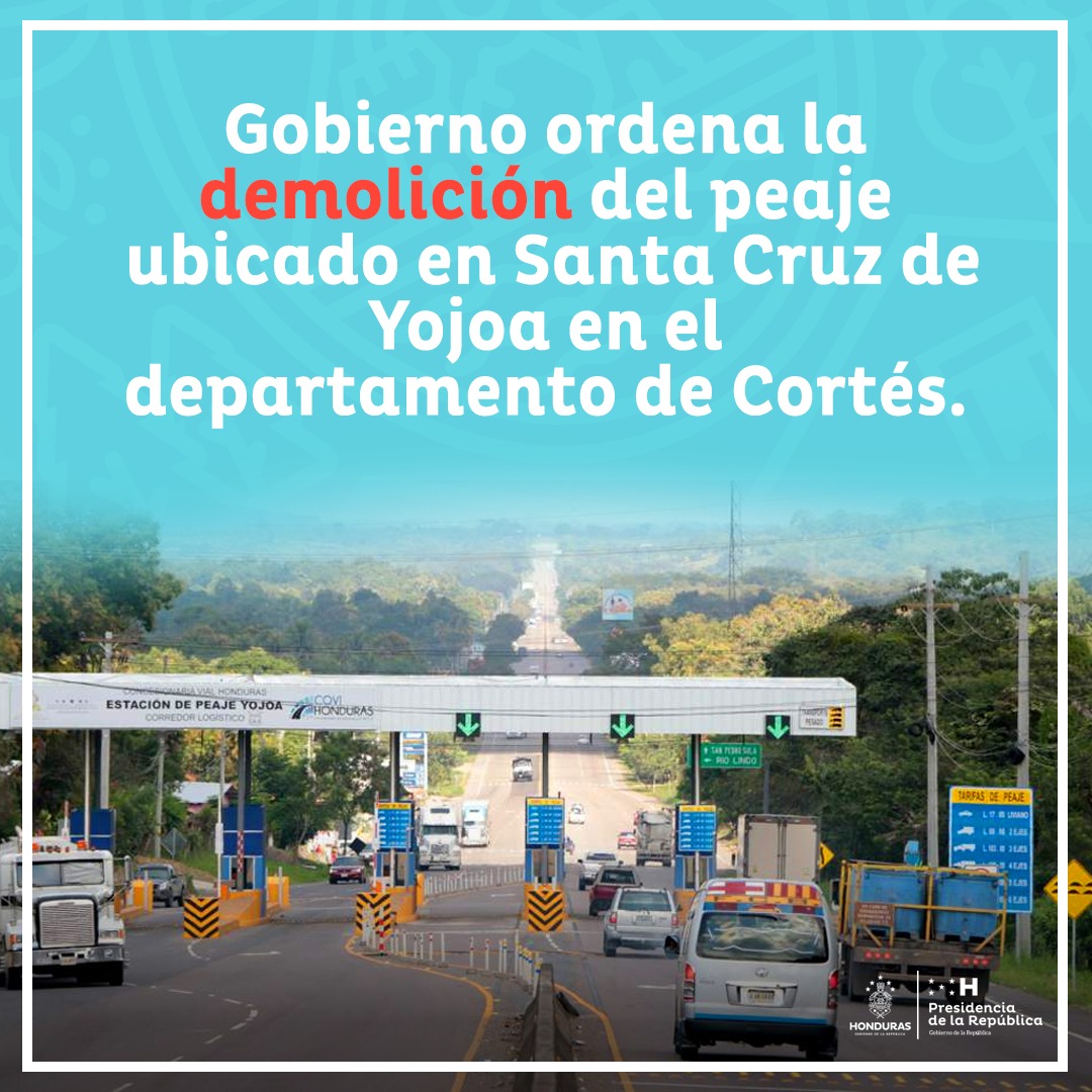 GobiernoHN's tweet photo. Estamos comprometidos en salvaguardar la vida del pueblo hondureño, nuestra Presidenta @XiomaraCastroZ ordena la demolición y reubicación del peaje de Santa Cruz de Yojoa. #GobiernoDelPueblo 🛣⚠️ https://t.co/T936600oBy