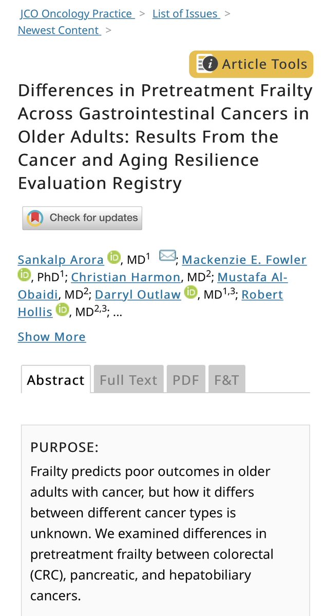 sankalparoraMD's tweet photo. Hot off the press🔥 and in time for the fellowship interview season! Our paper evaluating differences in pretreatment frailty among different GI cancers is now out in @JCOOP_ASCO.

Link: https://t.co/SNAZadFqJq

#gerionc
#frailty
#PancreaticCancer 
#MedTwitter 
#Onclive https://t.co/CPafbmkiab
