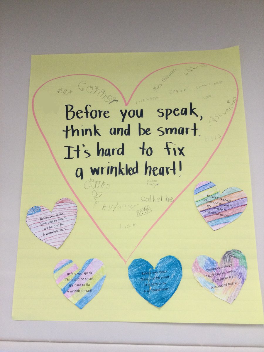 Today we read “Chrysanthemum” and talked about how our words are powerful and how hard it is to take back what we say. We promise to be kind and think before we speak!