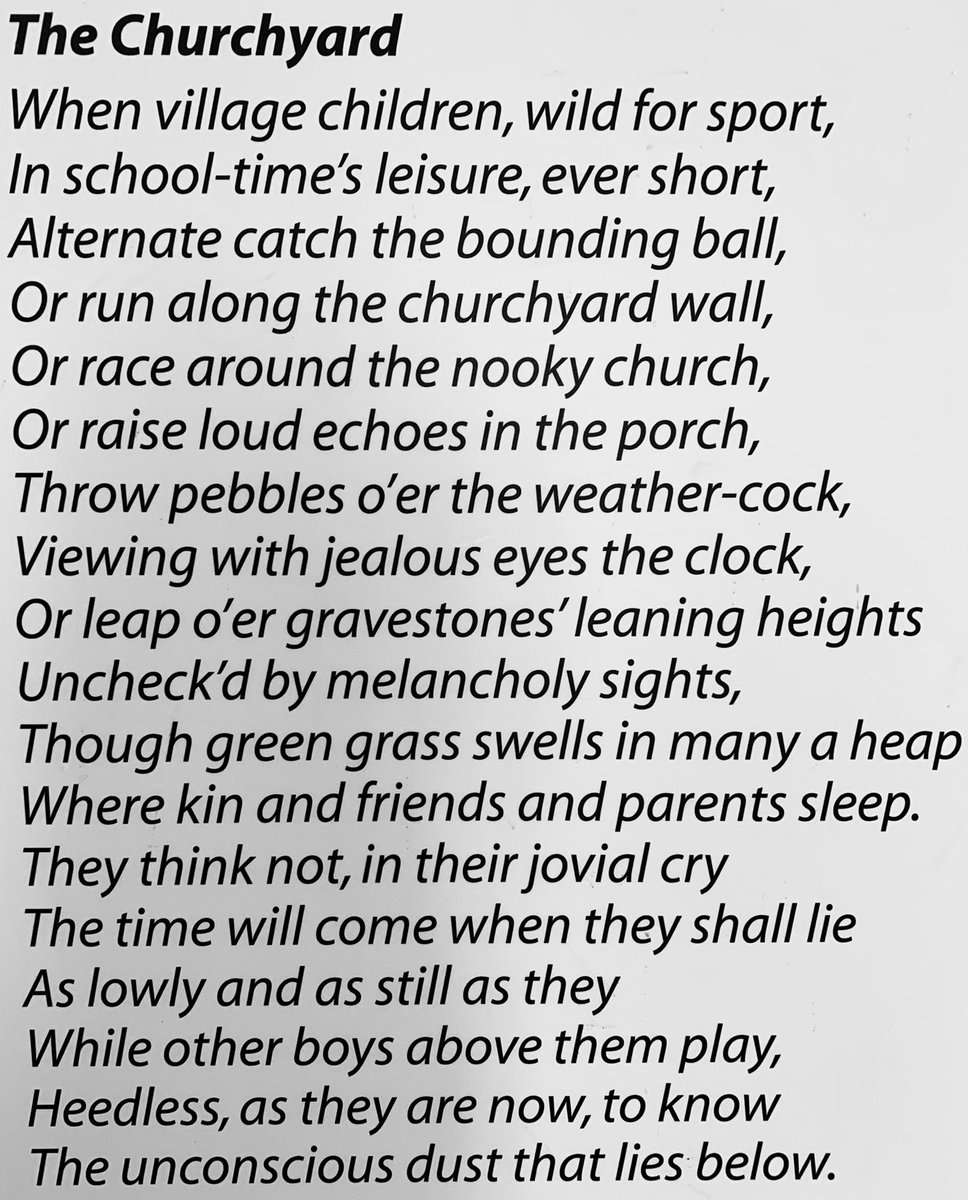 jamesgilbertmr's tweet photo. Today I visited the grave of C19 poet John Clare. Inside the church stood a poster board affixed w/paras &amp; pics on his life &amp; works; included was this poem he wrote, of the churchyard in which he now rests. Hauntingly evocative—threads of joy &amp; sadness brilliantly woven together. https://t.co/p48DzBcZ2Q