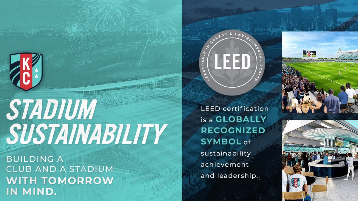 thekccurrent's tweet photo. We're building a club and a stadium with tomorrow in mind.

With KC Current Stadium, we're bringing sustainability to Kansas City's Riverfront ♻️💧 https://t.co/cQTMH39e2P