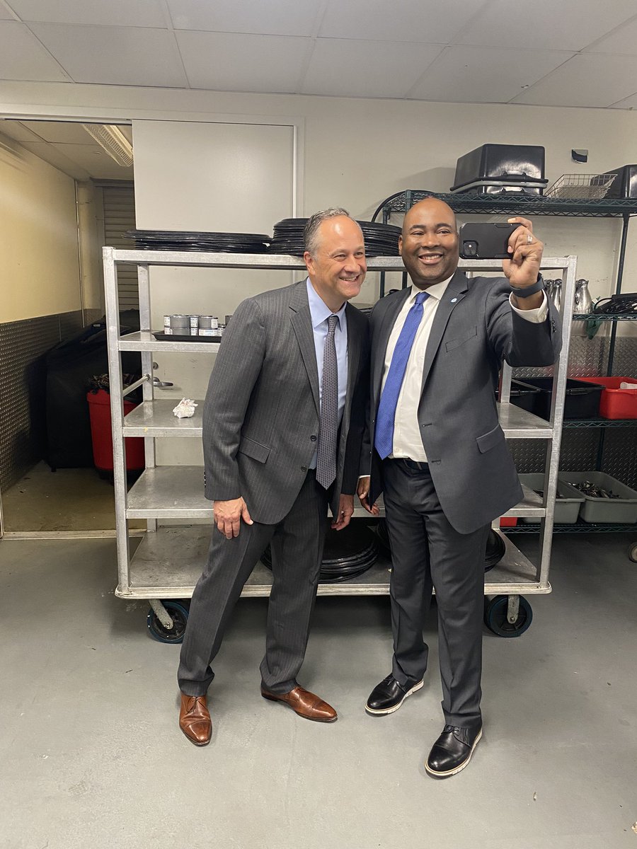 .<a href="/harrisonjaime/">Jaime Harrison</a> was pretty geeked to welcome @SecondGentleman to our DNC Summer Meeting today.