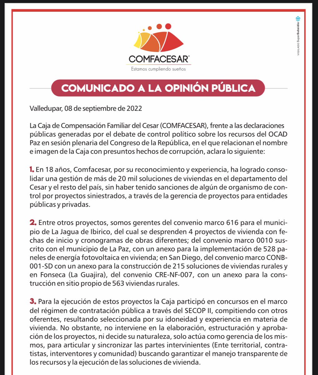 PipeAraujoAriza's tweet photo. Comfacesar es una entidad q ha aportado mucho a VUP y al Cesar, sus contribuciones en vivienda, turismo, educación, y más, son ampliamente valorados. Por eso NO comparto el linchamiento al q hoy pretenden someterla, por simplemente ejercer su experiencia en gerencia de proyectos. https://t.co/VxUBpr6I6w