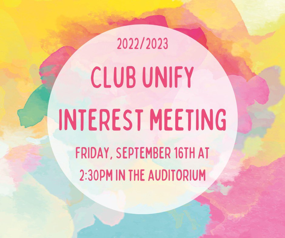 AFHS_unify's tweet image. Club UNIFY is back for the 2022/2023 school year! Come join us in the AFHS auditorium next Friday at 2:30pm to see what Club UNIFY is all about!