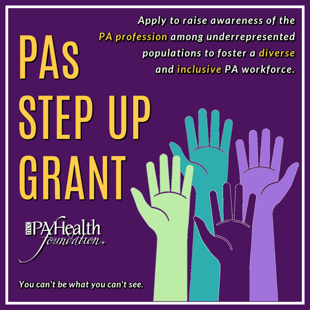 nccPAHealthFdn's tweet photo. Our PAs STEP Up Grant invites #CertifiedPAs &amp; #PAstudents to Stand Together for Equity in the Profession. Apply for up to $2,500 to support strategies that foster a #diverse and #inclusive PA workforce: https://t.co/V41UAqPxgB 
#PAsDoThat #PAlife #PAFaculty #DEI #Equity #URiM https://t.co/IykIIxDrSM