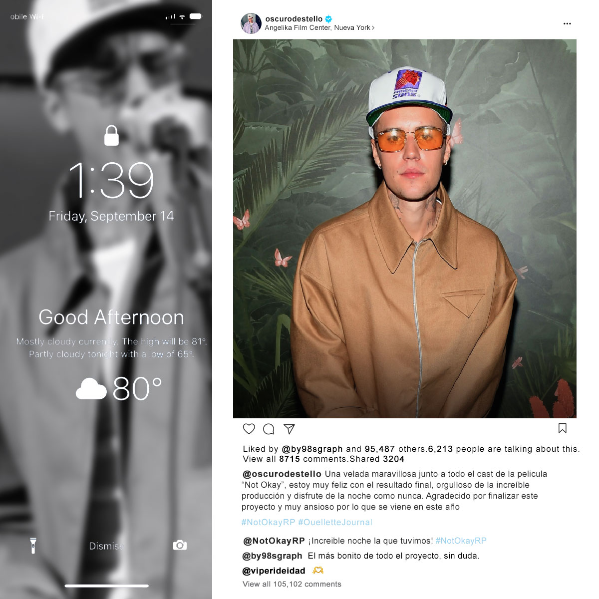 oscurodestello's tweet image. © 𝗜𝗻𝘀𝘁𝗮𝗴𝗿𝗮𝗺 𝗉𝗈𝗌𝗍 · 𝗼𝘀𝗰𝘂𝗿𝗼𝗱𝗲𝘀𝘁𝗲𝗹𝗹𝗼.
‹  Angelika Film Center, NYC  ›  𝘀𝗲𝗽 4𝗍𝗁.

     . . . (📱) Disfrutando de la premiere mundial de "Not Okay", agradecido de finalizar con este proyecto y ansioso por lo nuevo que llegue a mi vida #NotOkayRP