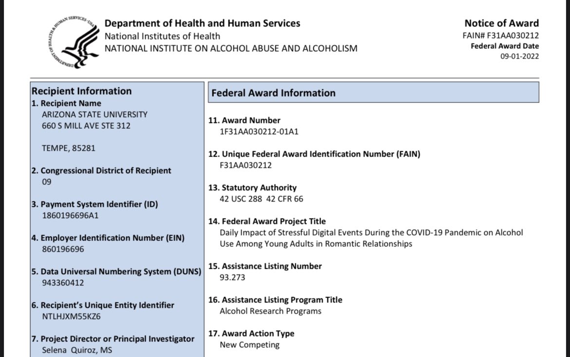 So honored that I have received the <a href="/NIAAAnews/">NIAAA News</a> F31 fellowship!! 😭 I never thought I could achieve something like this, so this is a proud moment for me! I can’t wait to start investigating the impact of digital stress among young adults!!📱